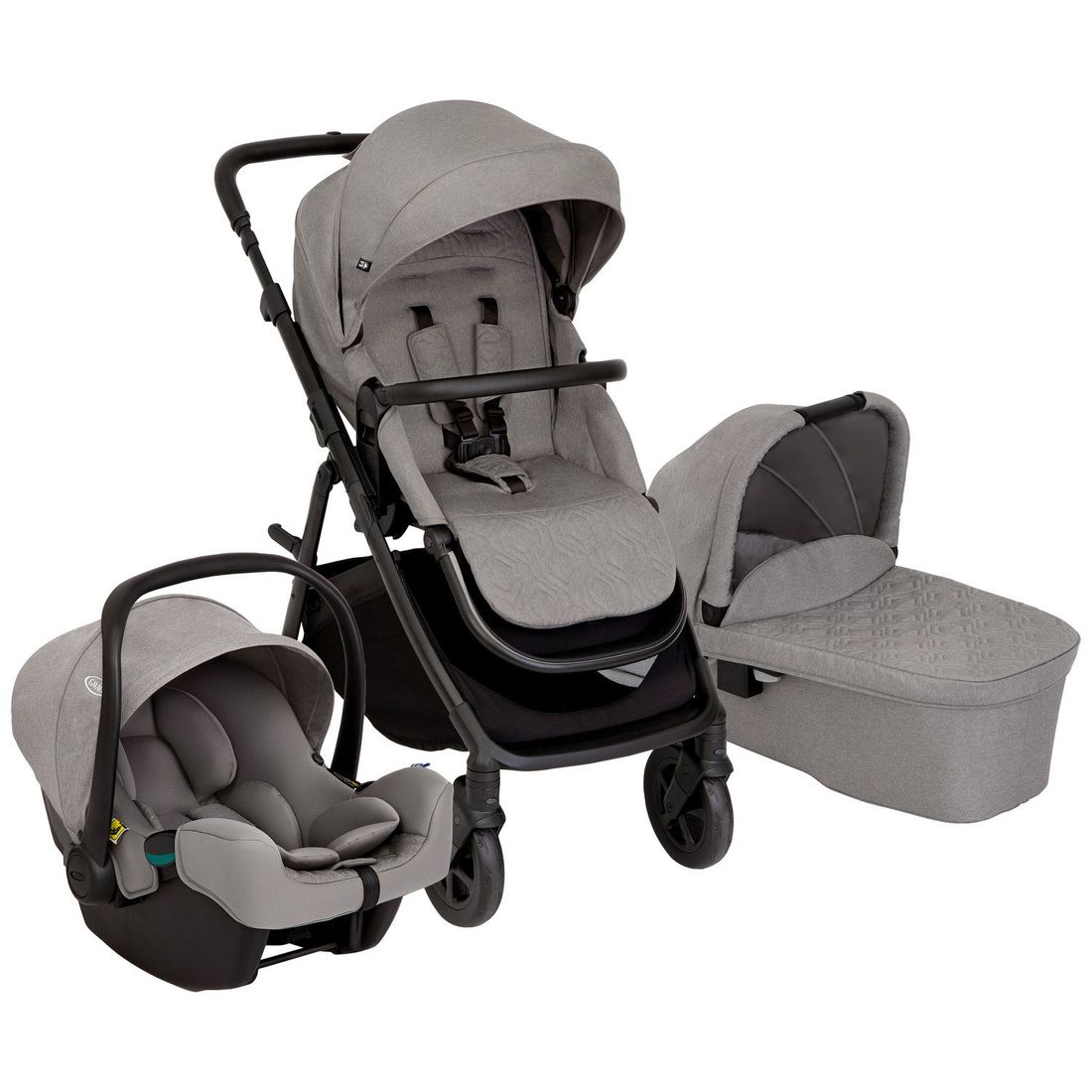 Poussette NEAR2ME DLX Ash TRIO avec siège-auto SnugLite + Nacelle + Protection pluie (Graco) - Couverture