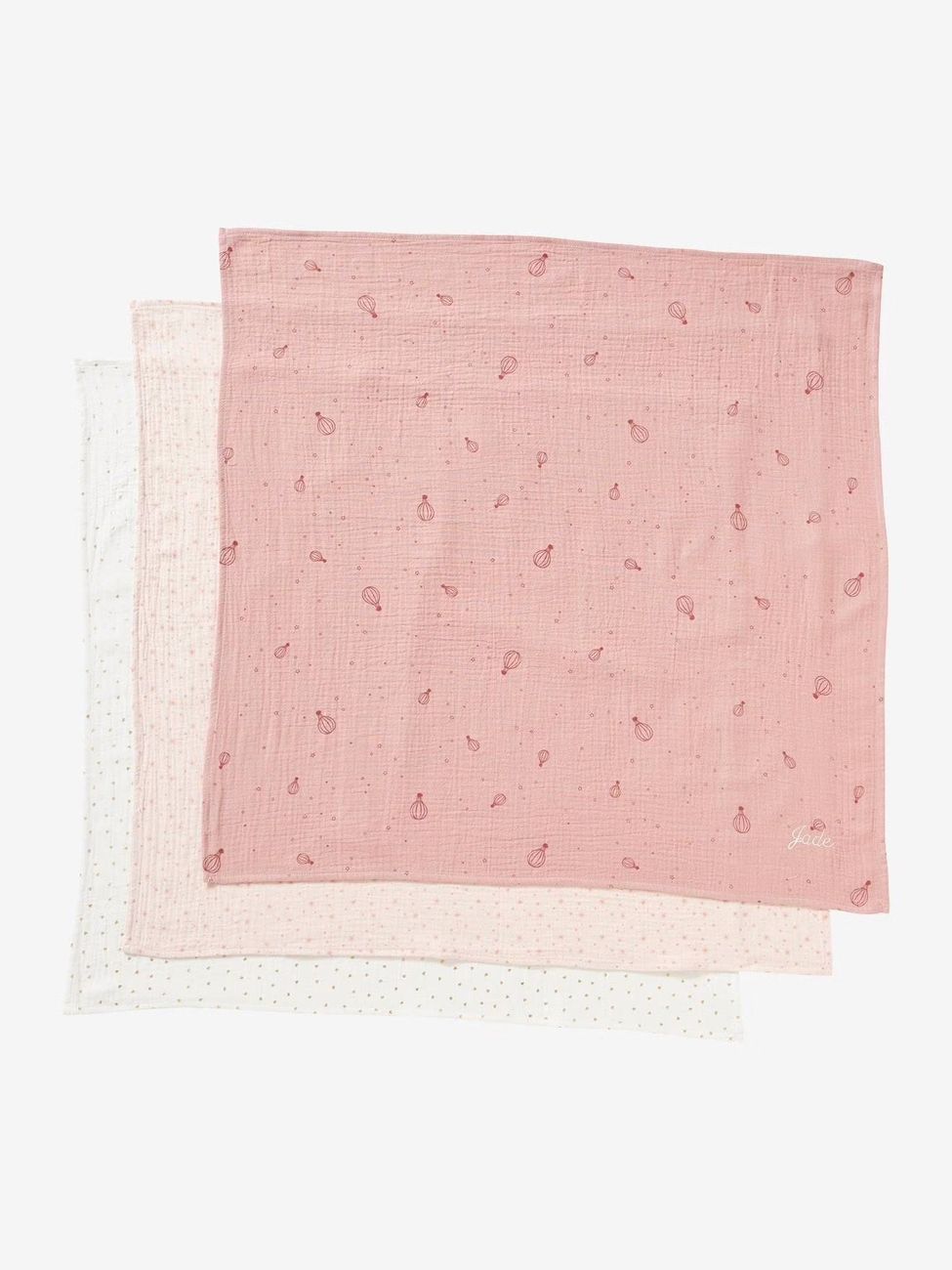 Lot de 3 langes personnalisables en gaze de coton nude imprimé (Vertbaudet) - Image 3