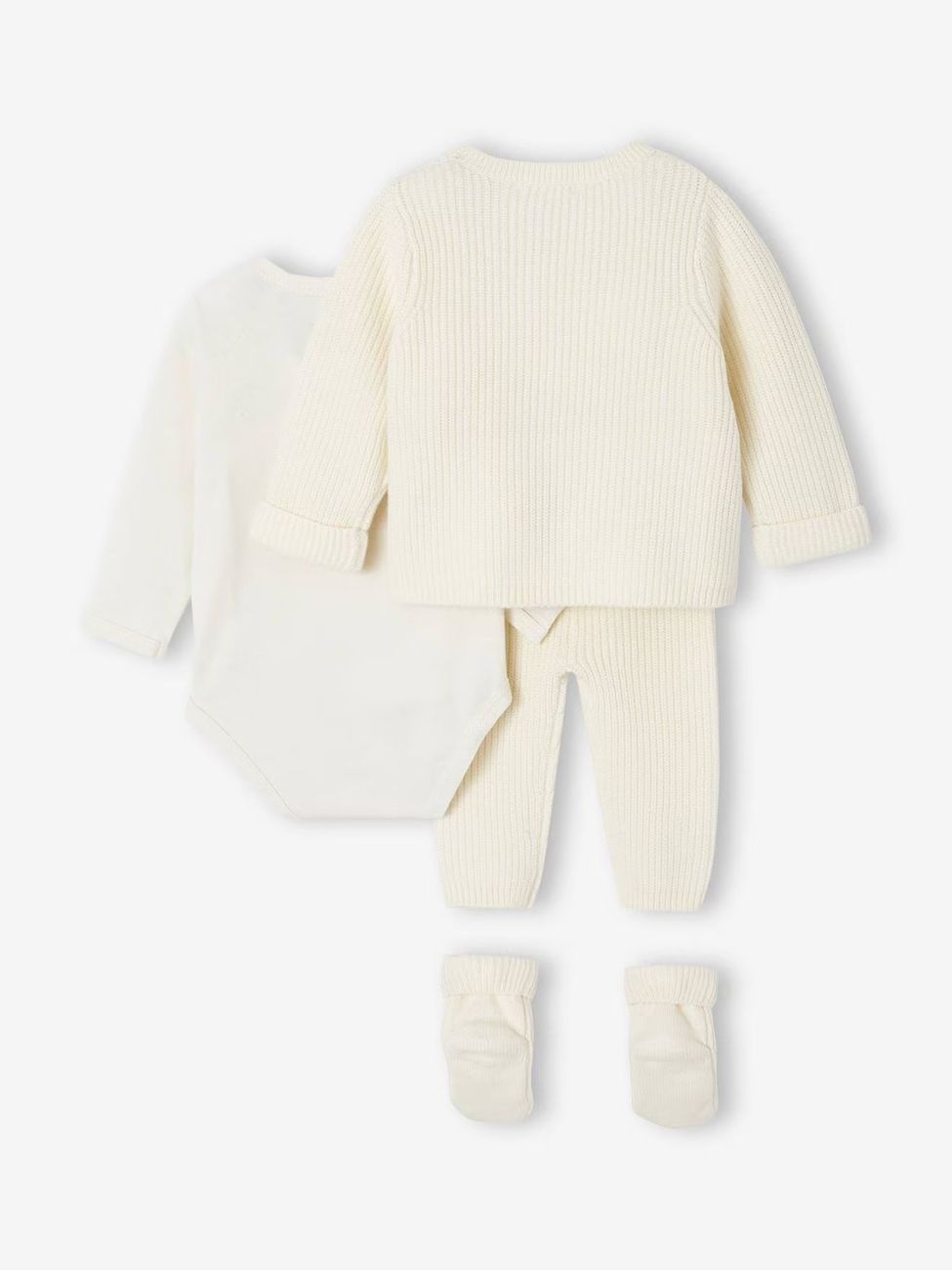 Ensemble bébé 4 pièces en tricot gilet + pantalon + chaussons + body coffret cadeau naissance écru (Vertbaudet) - Image 2