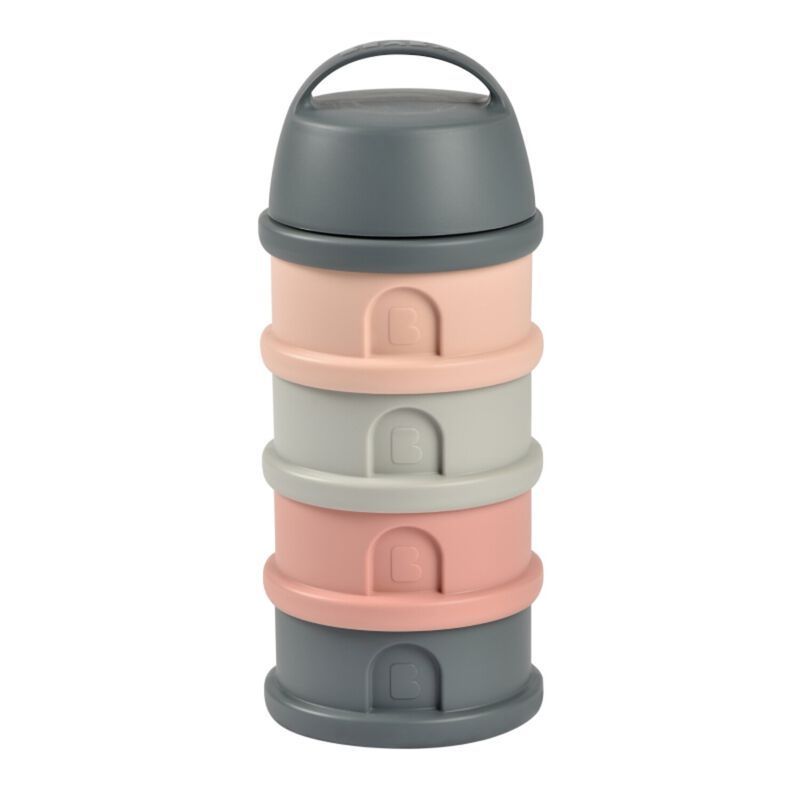 Boîte doseuse de lait 4 compartiments empilables Gris/Rose (Béaba) - Image 1