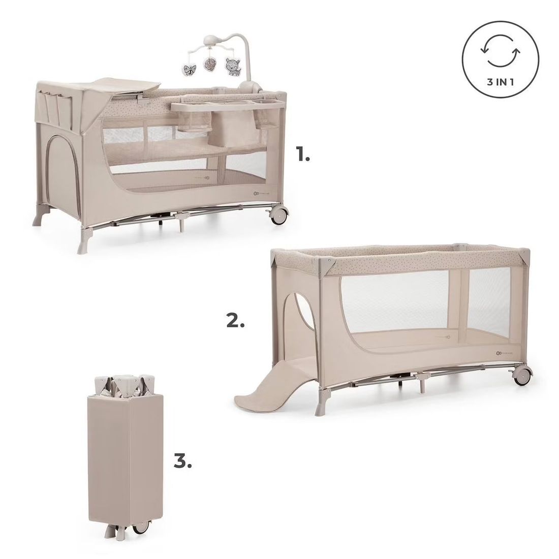 Lit Parapluie Joy 2 En 1 Avec Table À Langer, Niveau Réglable, Pliage Compact Et Sac De Transport Pratique Beige1 (Kinderkraft) - Image 1