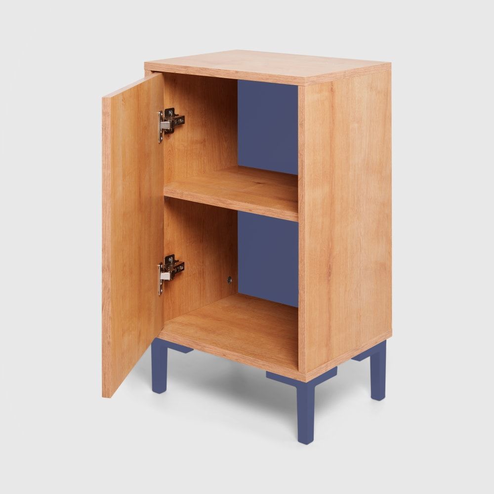 Table de chevet 1 porte couleur chêne et rayures bleues (RNT by Really Nice Things) - Image 3