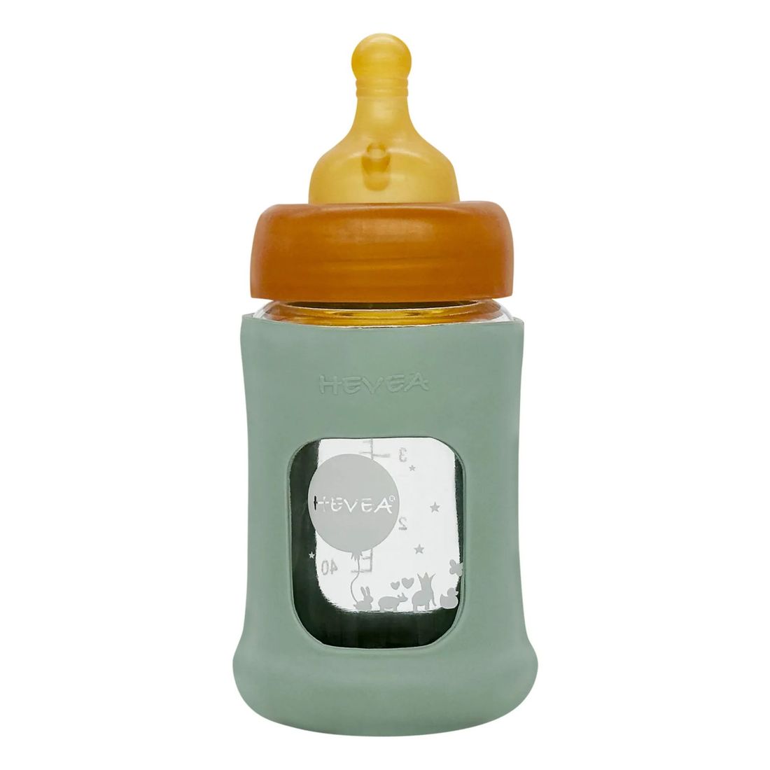 Hevea - Biberon en verre à col large avec housse de protection Débit lent (Hevea) - Image 1