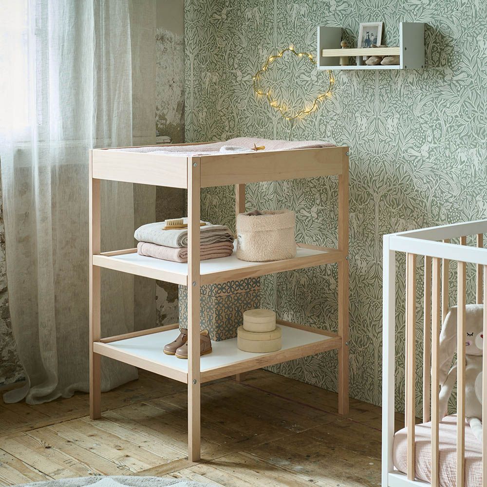 Petite Amélie Table à langer Hêtre | Bois massif et MDF | Blanc et Naturel | 76,4x56,4x95,4 cm (Petite Amélie) - Couverture