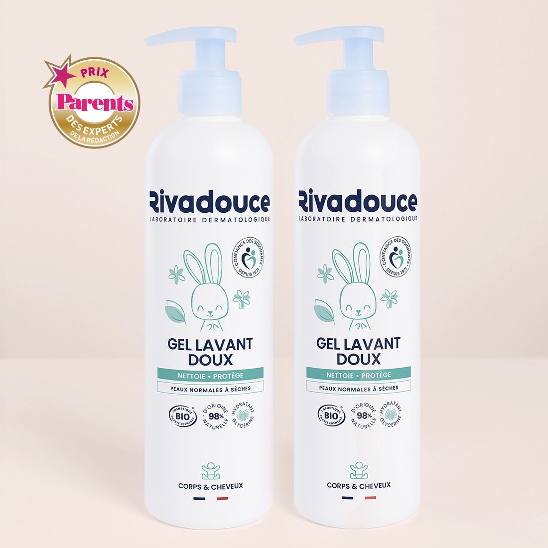 Lot Gel Lavant Doux Bébé 2x500ml - Bain - Peaux sensibles - Certifié bio et 98% d'ingrédients naturels - Rivadouce (rivadouce) - Couverture