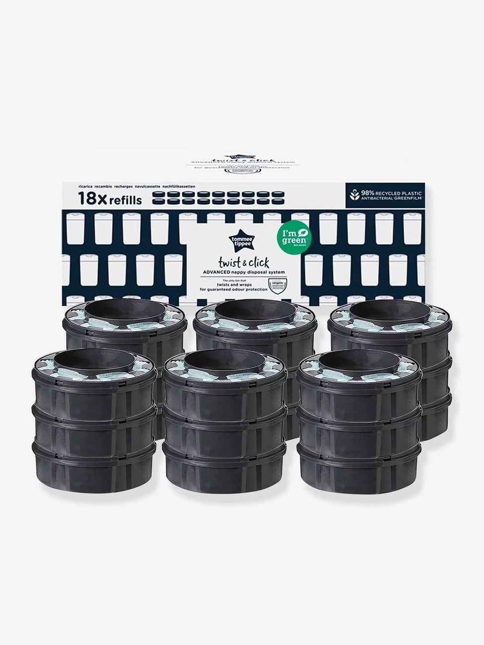Lot de 18 recharges pour poubelles à couches Tec et Twist & Click Sangenic gris (Tommee Tippee) - Image 1