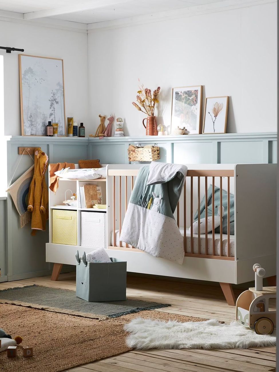 Lit bébé évolutif combiné 4 en 1 COMBINID blanc / bois (Vertbaudet) - Image 1