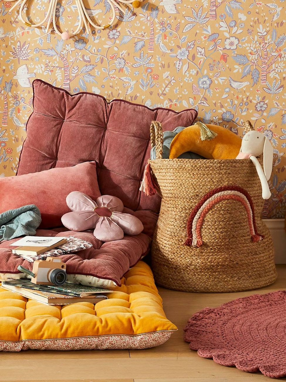 Panier de rangement Arc-en-ciel en jute avec pompons beige (Vertbaudet) - Image 3