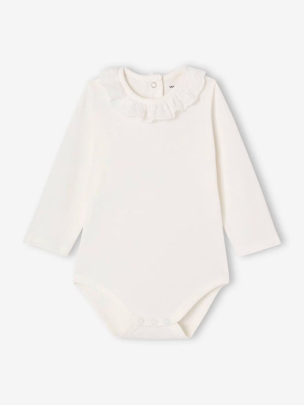 Body bébé col en broderie anglaise manches longues écru (Vertbaudet) - Image 1