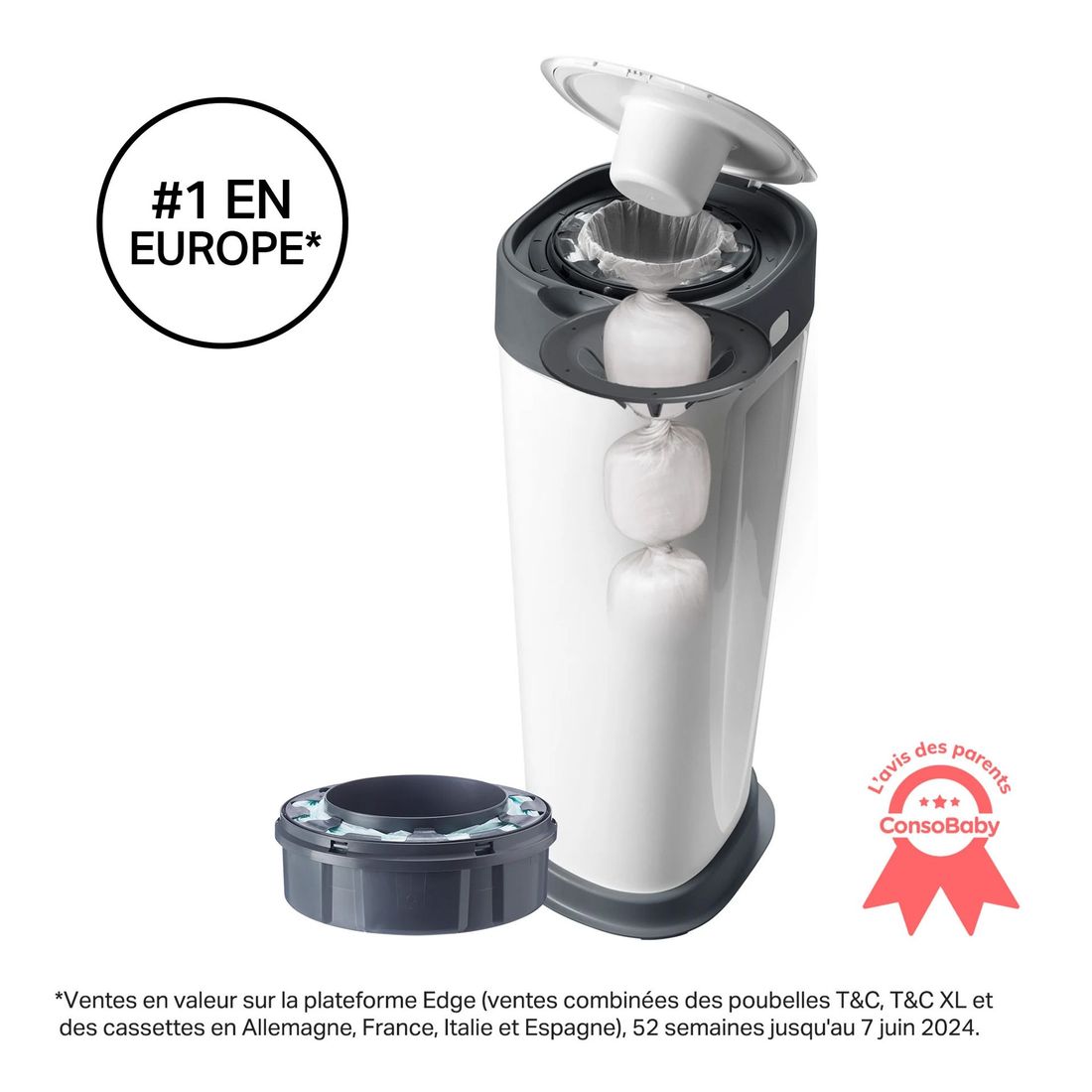Poubelle à Couches Twist and Click XL, Inclut 1x recharge (Tommee Tippee) - Image 1
