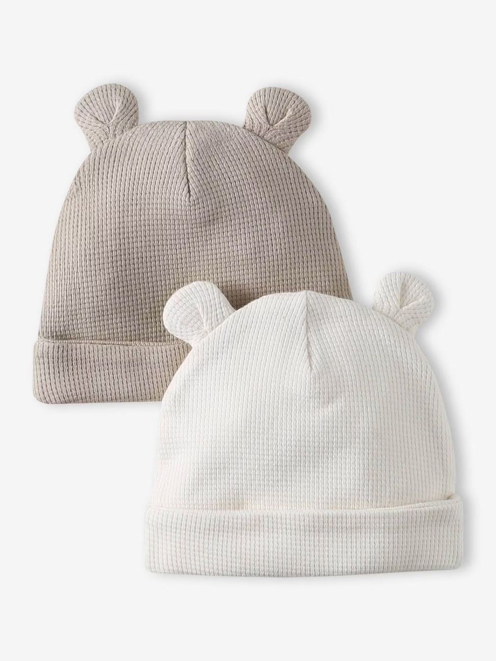 Lot de 2 bonnets naissance à oreilles d'ours écru + beige (Vertbaudet) - Couverture