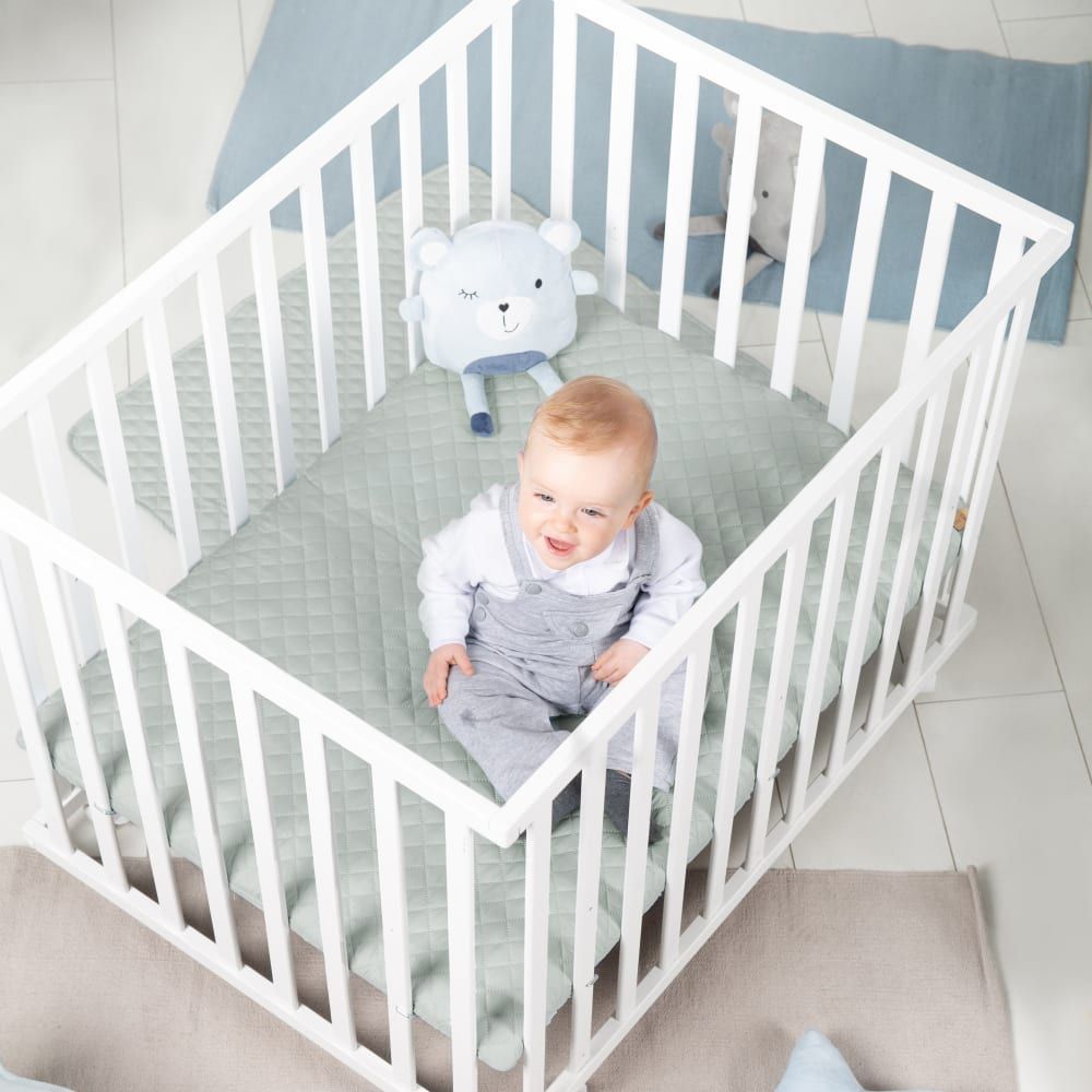 Parc bébé 75x100 réglable en bois blanc avec tapis vert (Roba) - Image 2