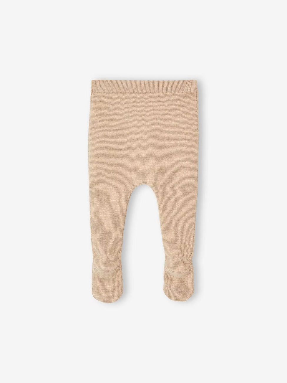 Pantalon à pieds bébé en tricot coton/laine beige chiné (Vertbaudet) - Image 2