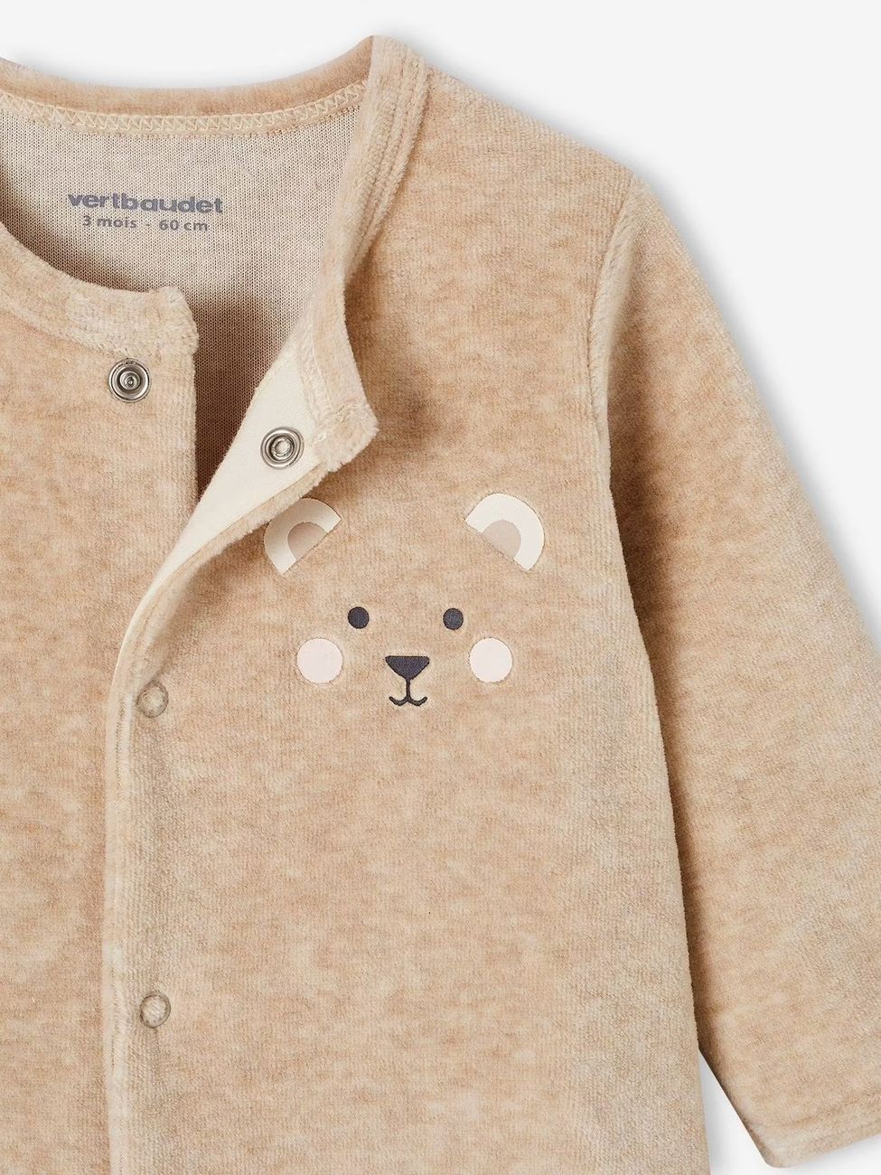 Pyjama bébé mixte velours animal personnalisable beige chiné (Vertbaudet) - Image 2