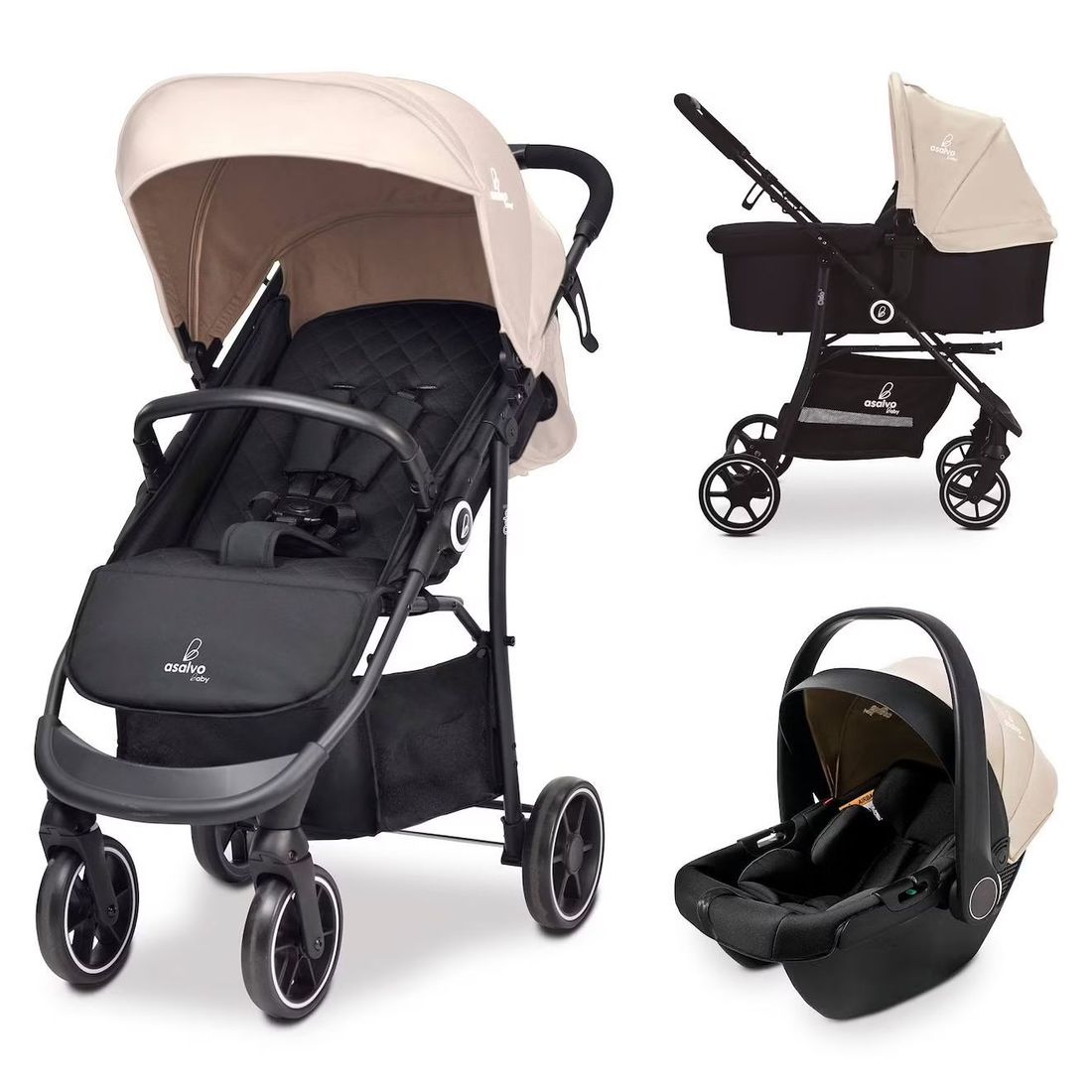 Trio Poussette, Nacelle, Et Siège Auto Oslo Beige Et Noir (Asalvo) - Image 1