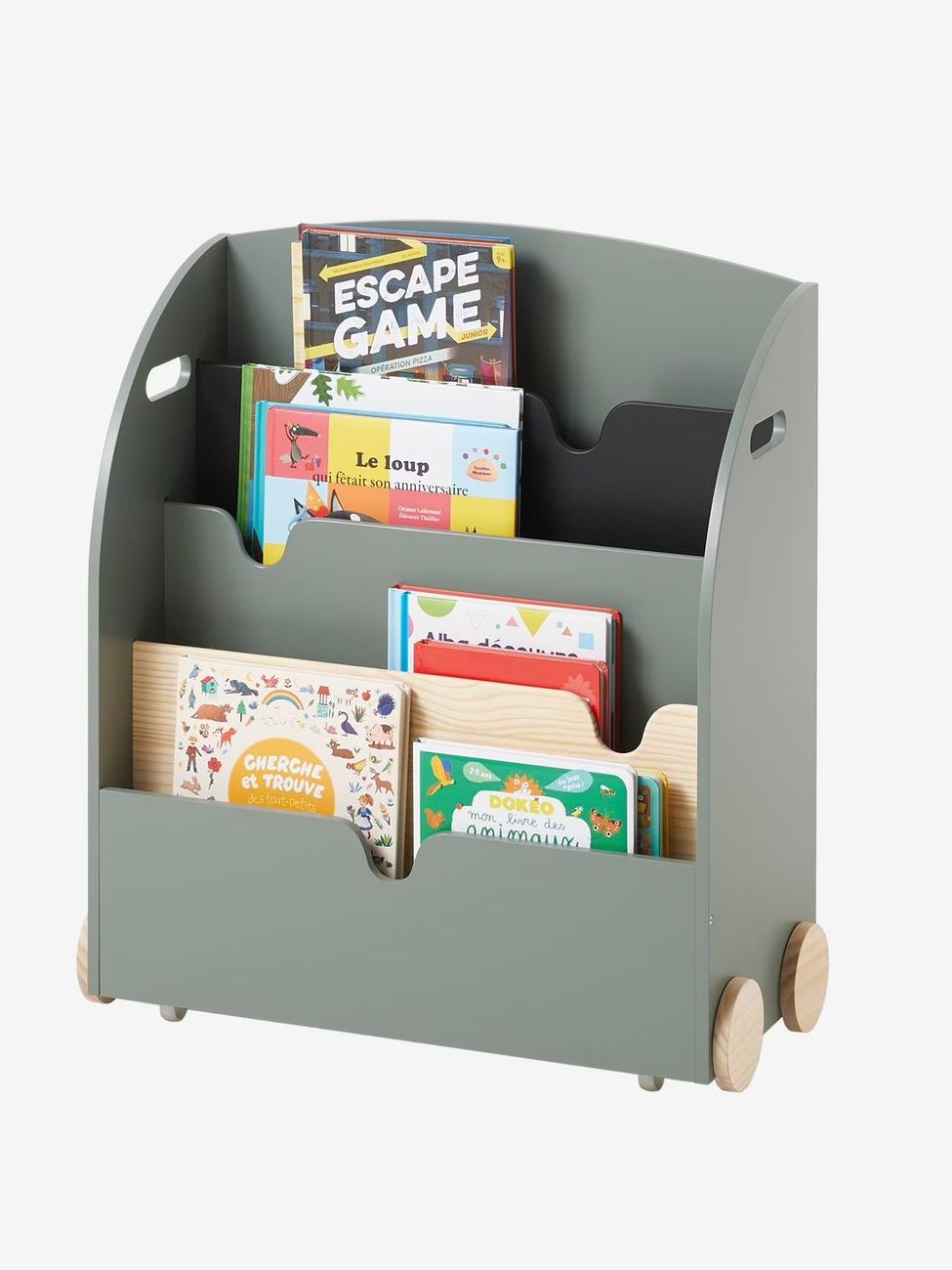 Etagère pour livres à roulettes LIGNE SCHOOL vert (Vertbaudet) - Image 1