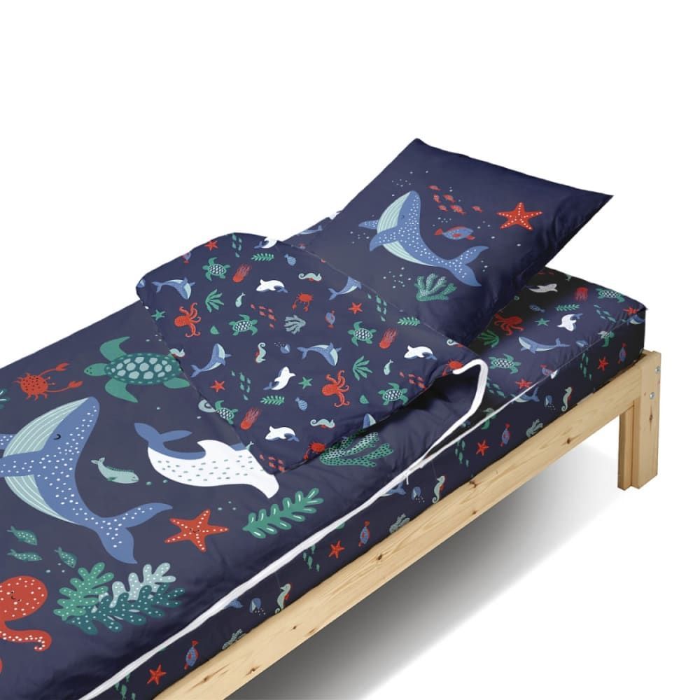 Parure de lit enfant caradou® sans couette motif océan 90x190cm (Bleu Câlin) - Image 1
