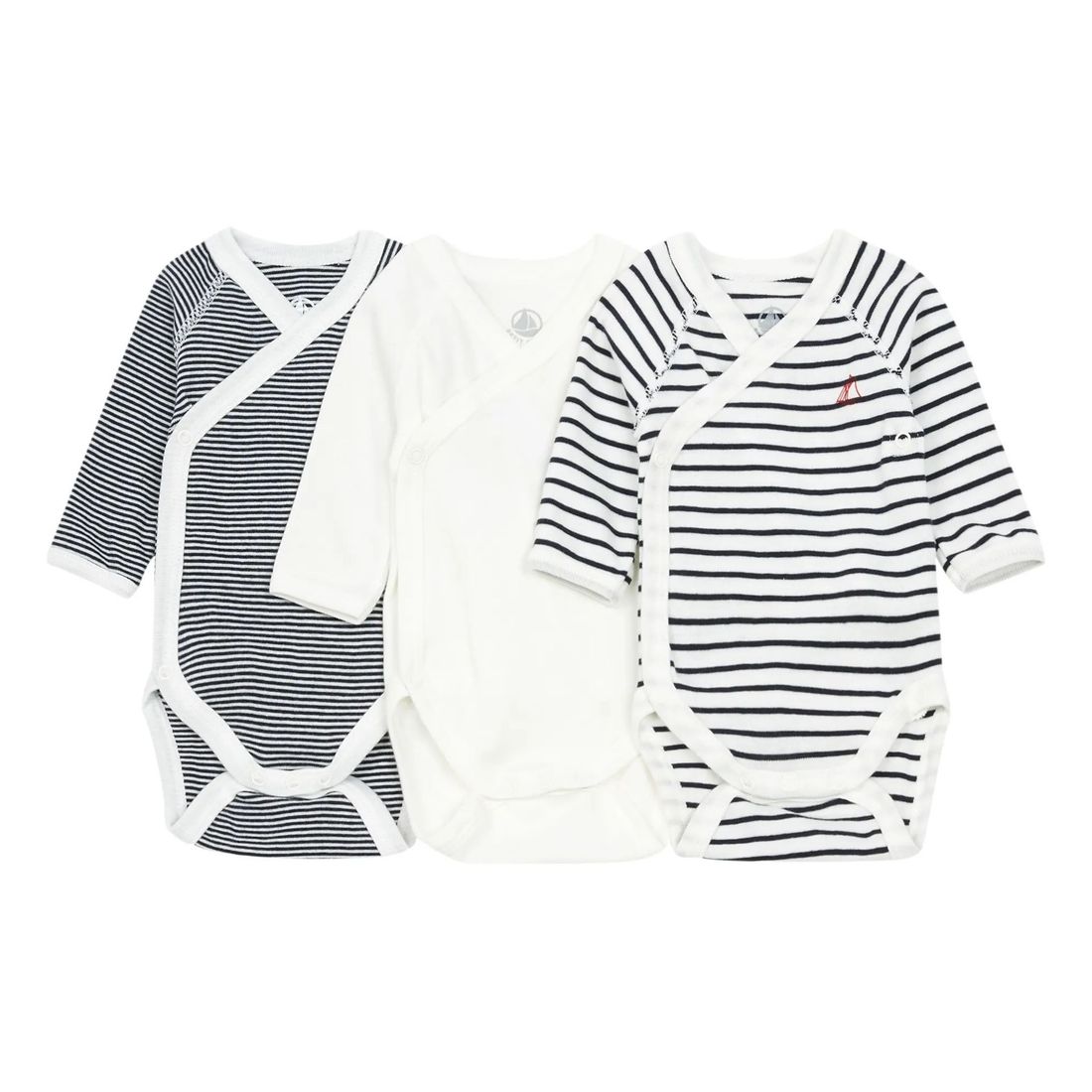 Petit Bateau - Lot 3 Bodies Marinière Croisés Coton Bio (Petit Bateau) - Image 1