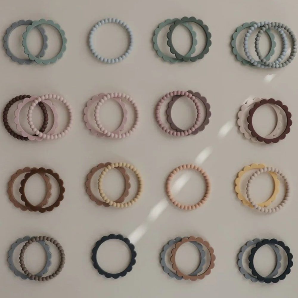 Lot de 3 bracelets de dentition Linen/Peony/Pale Pink (Mushie) - Image 1