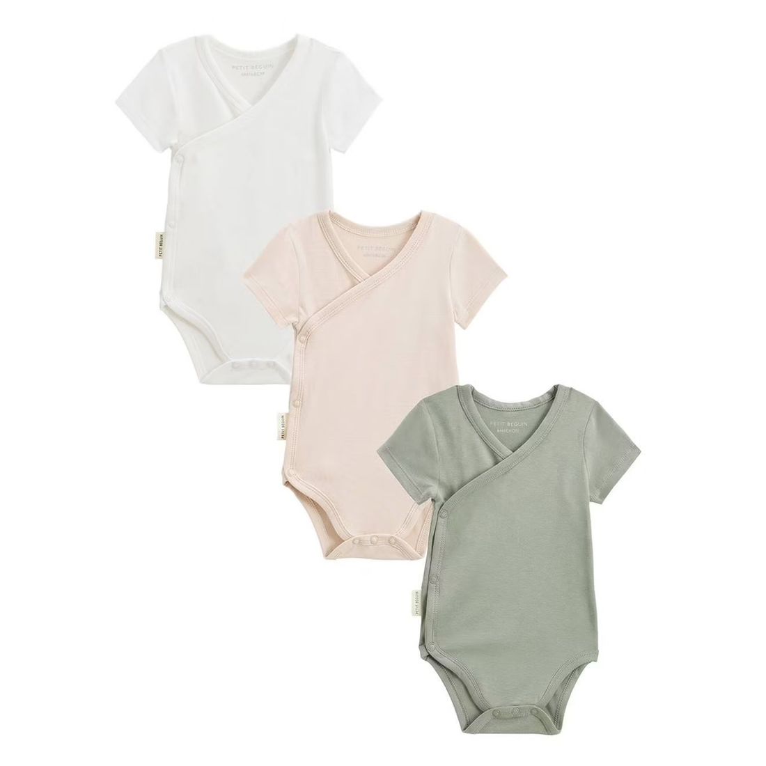 Lot De 3 Bodies Bébé Manches Courtes Ouverture Croisée Mini Rêve Ecru (Petit Beguin) - Image 1