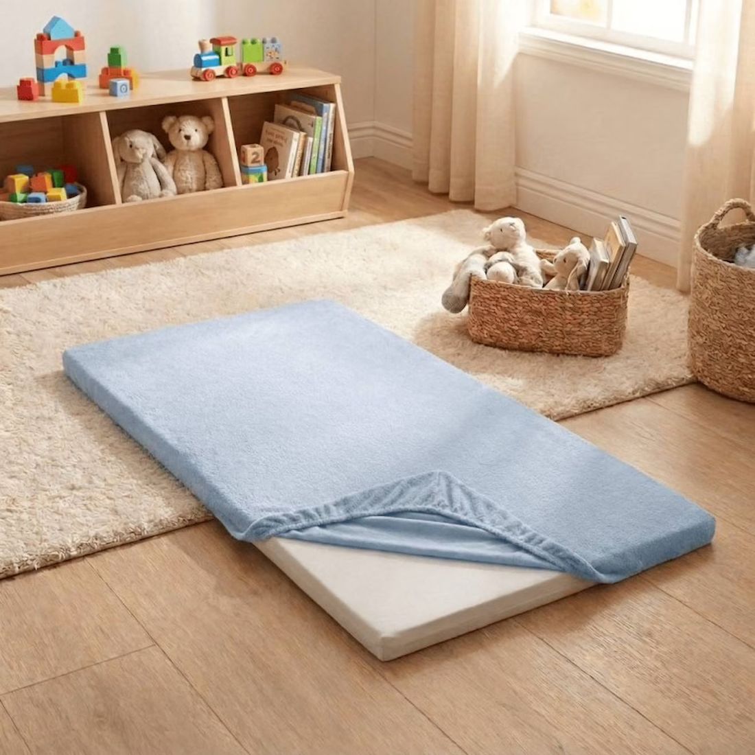 Pack Matelas Pliant 60x120 + Drap Housse Éponge Bleu - Idéal Voyage - Déhoussable Et Sain Bleu (Les Noursons) - Image 1
