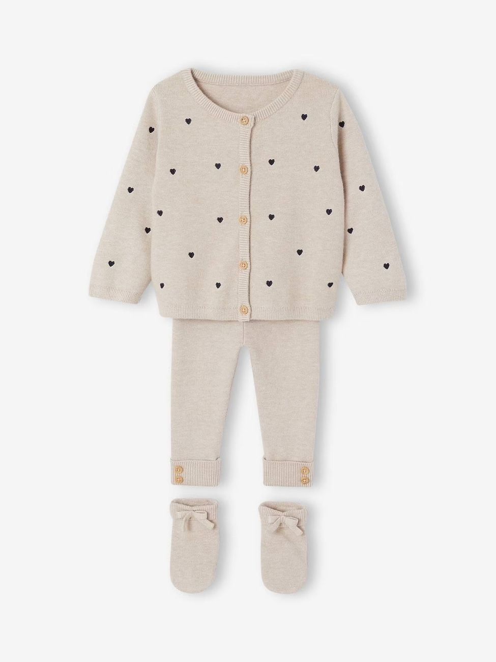 Ensemble 3 pièces bébé fille beige chiné (Vertbaudet) - Image 2