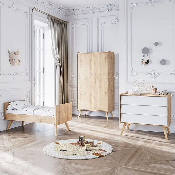 Chambre Trio Vintage 70 x 140 cm - Chêne et Blanc (Vox Meubles) - Image 2