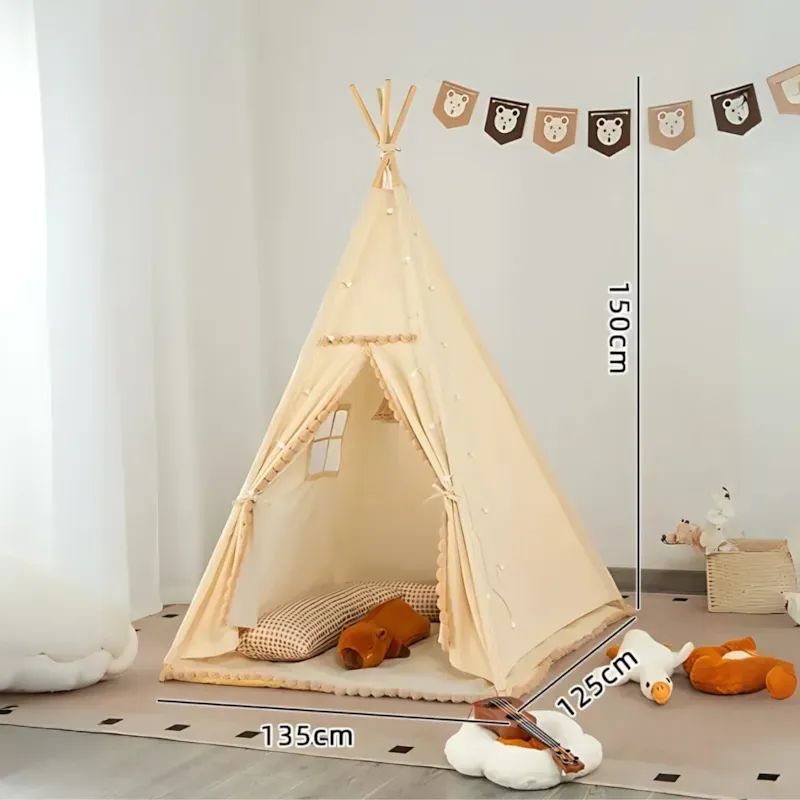 Tente tipi avec pompons pour enfant beige (Babykare) - Image 3