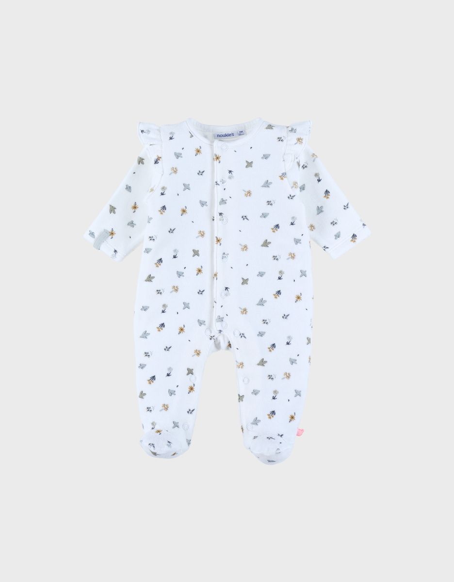 Pyjama bébé en velours blanc imprimé oiseau (Noukie's) - Image 1