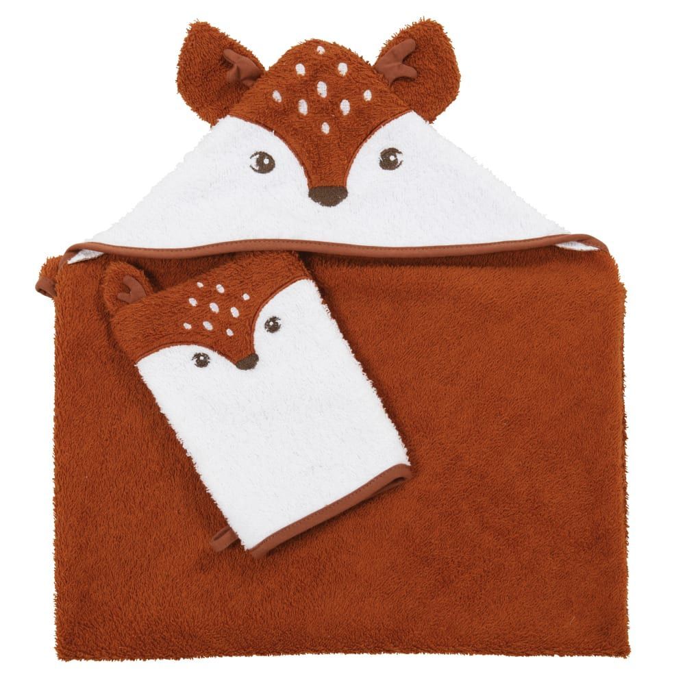 Sortie de bain en coton biologique marron capuche biche 80x80 (Maisons du Monde) - Couverture
