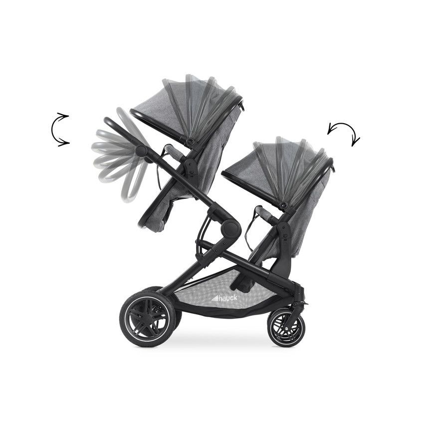 Poussette jumeaux Atlantic Twin Melange Grey - Gris (HAUCK) - Image 6
