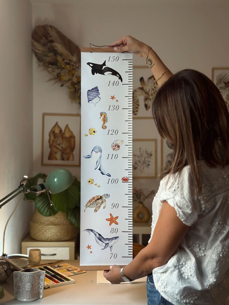 Toise enfant aquarelle Mer – Toise murale animaux marins pour chambre bébé et enfant (Les Aquarelles de Marlène) - Image 2