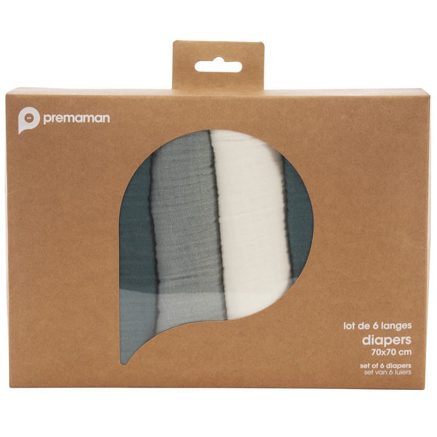 Lot de 6 langes en coton 70 x 70 cm - Vert (Prémaman) - Image 2