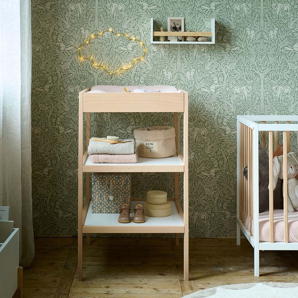 Petite Amélie Table à langer Hêtre | Bois massif et MDF | Blanc et Naturel | 76,4x56,4x95,4 cm (Petite Amélie) - Image 1