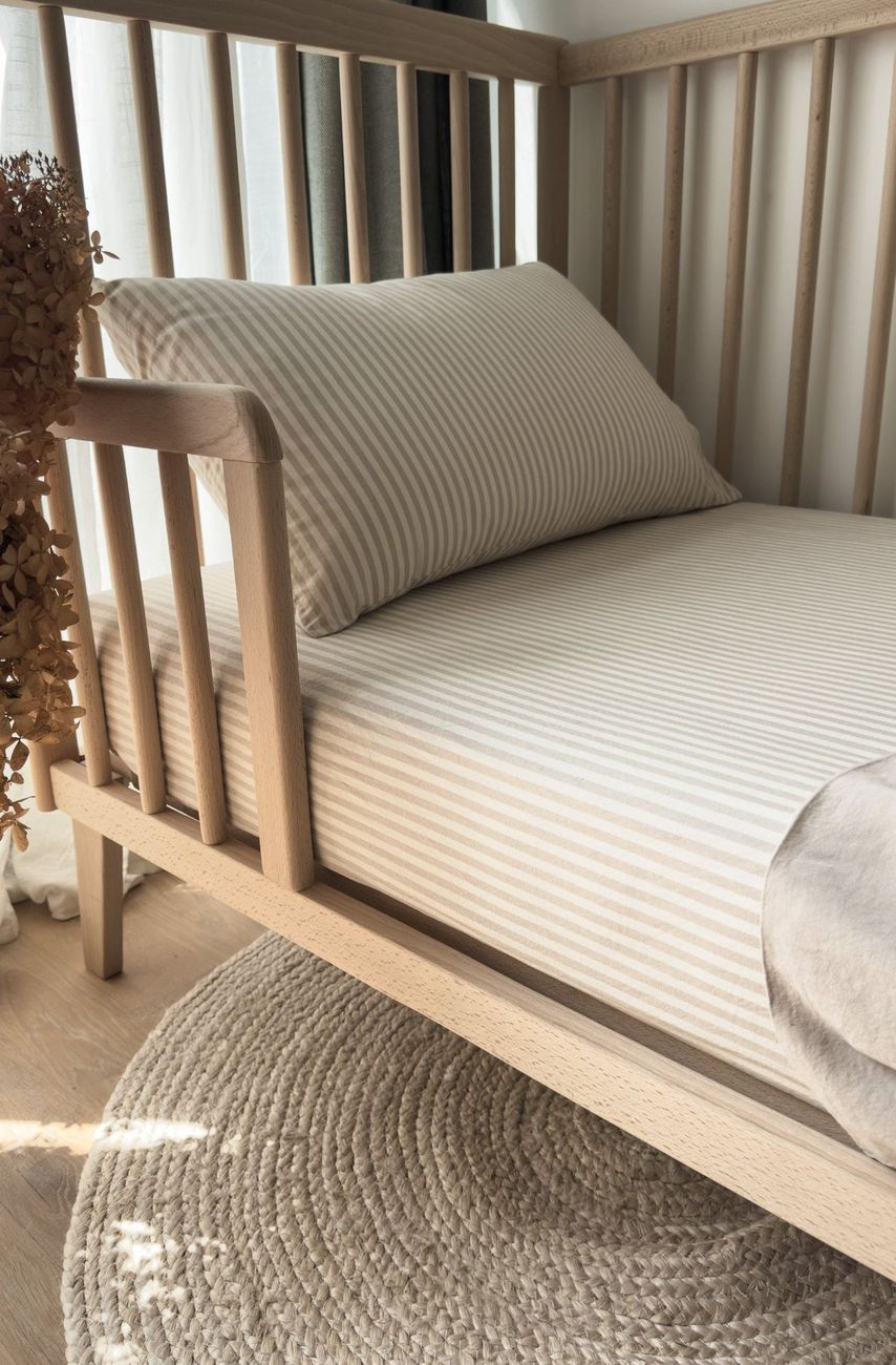 Drap housse bébé Percale Coton Bio Rayé Rayé Lin Percale coton b (Kadolis) - Image 1