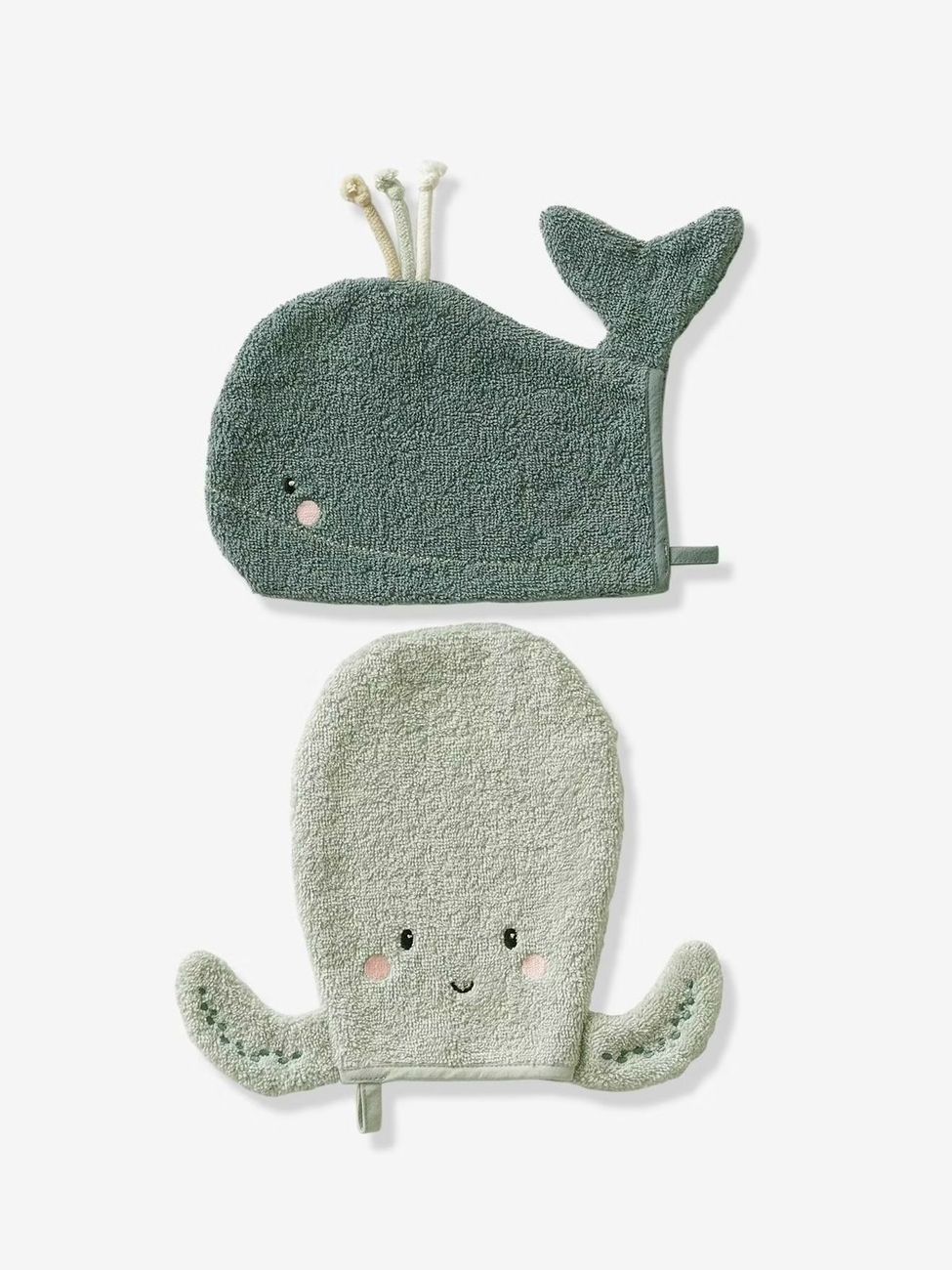 Lot de 2 gants de toilette Animorigolo bleu (Vertbaudet) - Image 1