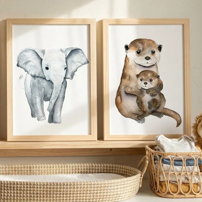 Affiche famille loutre aquarelle – Poster animal pour chambre bébé et enfant (Les Aquarelles de Marlène) - Image 6