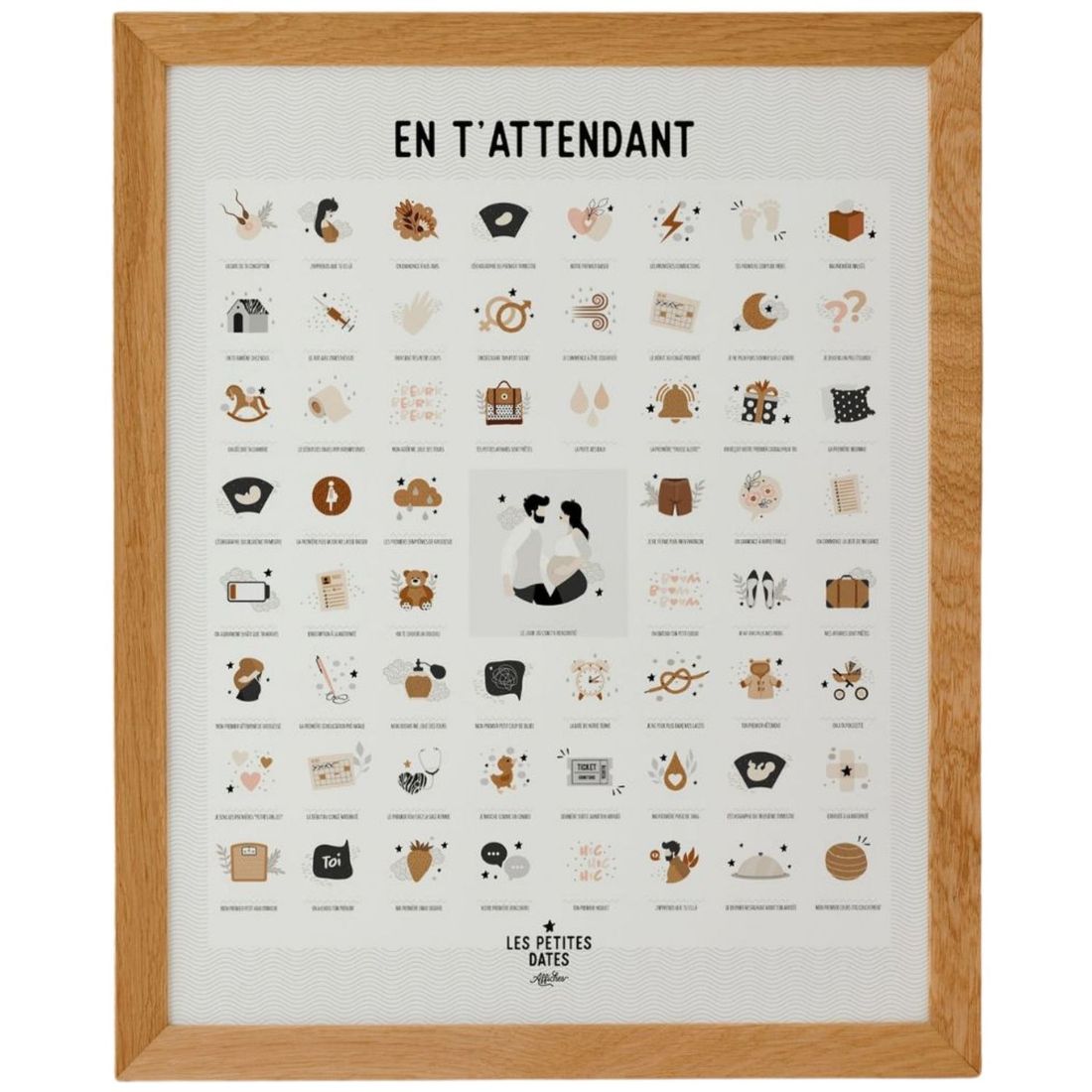 Affiche En t’attendant Originale claire Maman et Papa (40x50 cm) (Les Petites Dates) - Image 1
