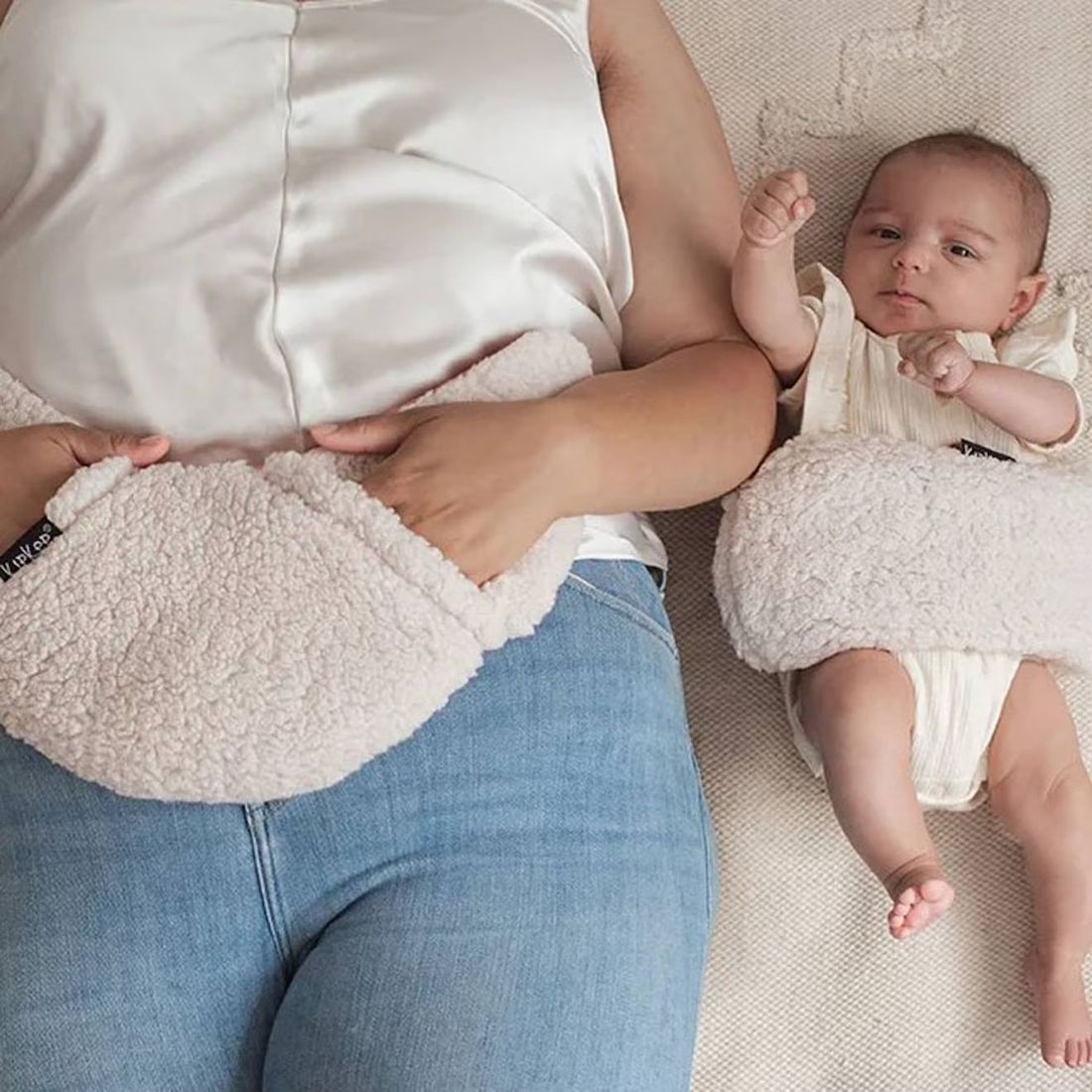 Duo Bouillotte Sèche Déhoussable Graines De Lin Maman Et Bébé - Teddy Sand Beige (Kipkep) - Couverture