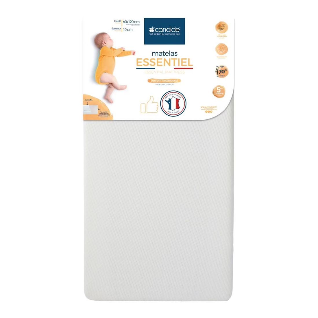Matelas Bébé Essentiel - Confort Traditionnel Blanc (Candide) - Image 2