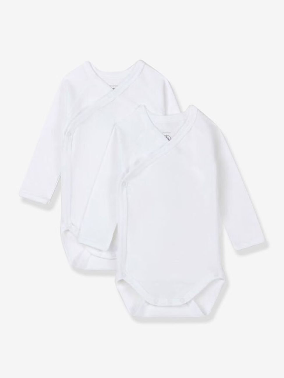 Lot de 2 bodies croisés manches longues bébé naissance en coton bio blanc (Petit Bateau) - Couverture