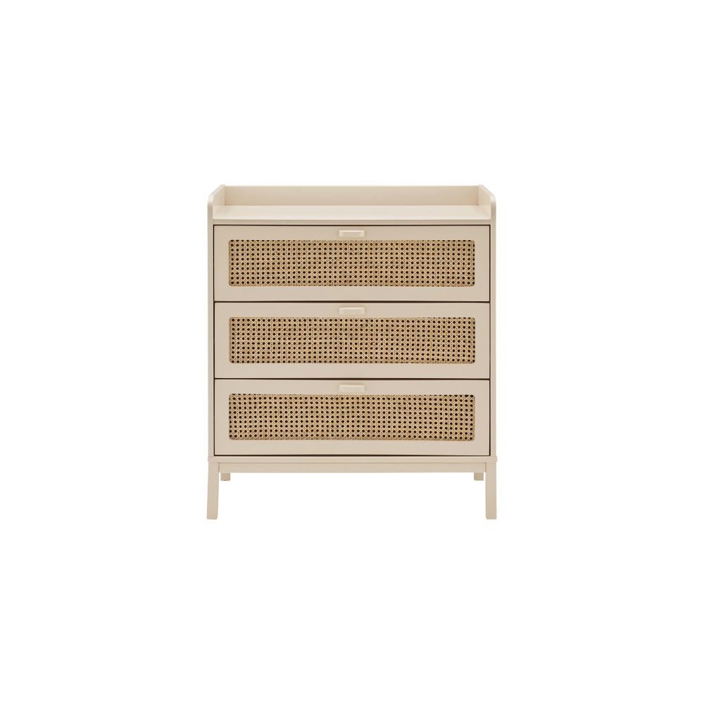 Commode 3 tiroirs effet bois et cannage beige (CAMIF) - Image 2