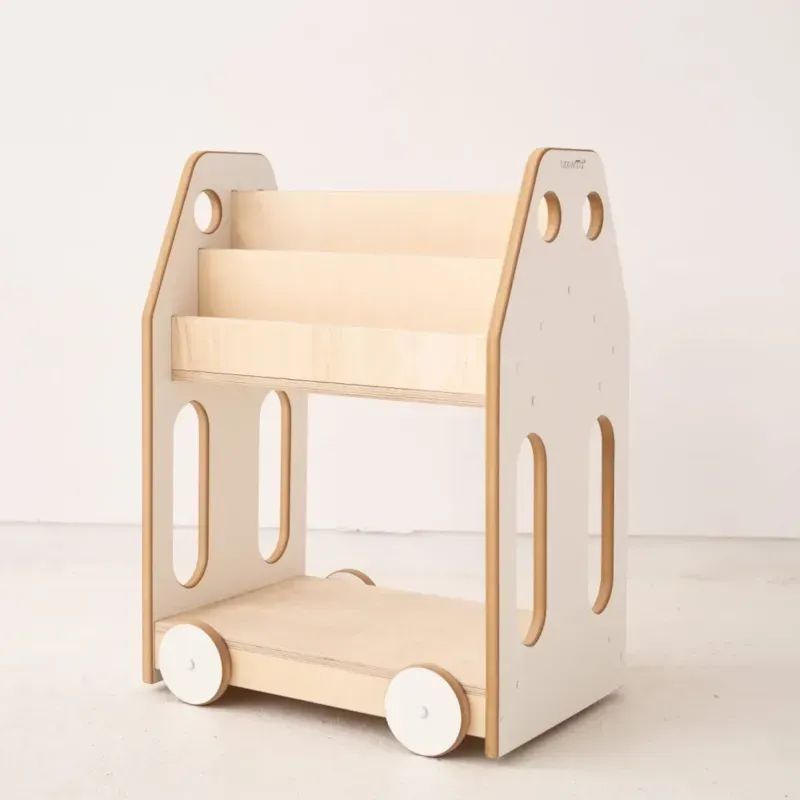 Bibliothèque voiture montessori pour enfant en bois blanc (Tupti.wood) - Image 1