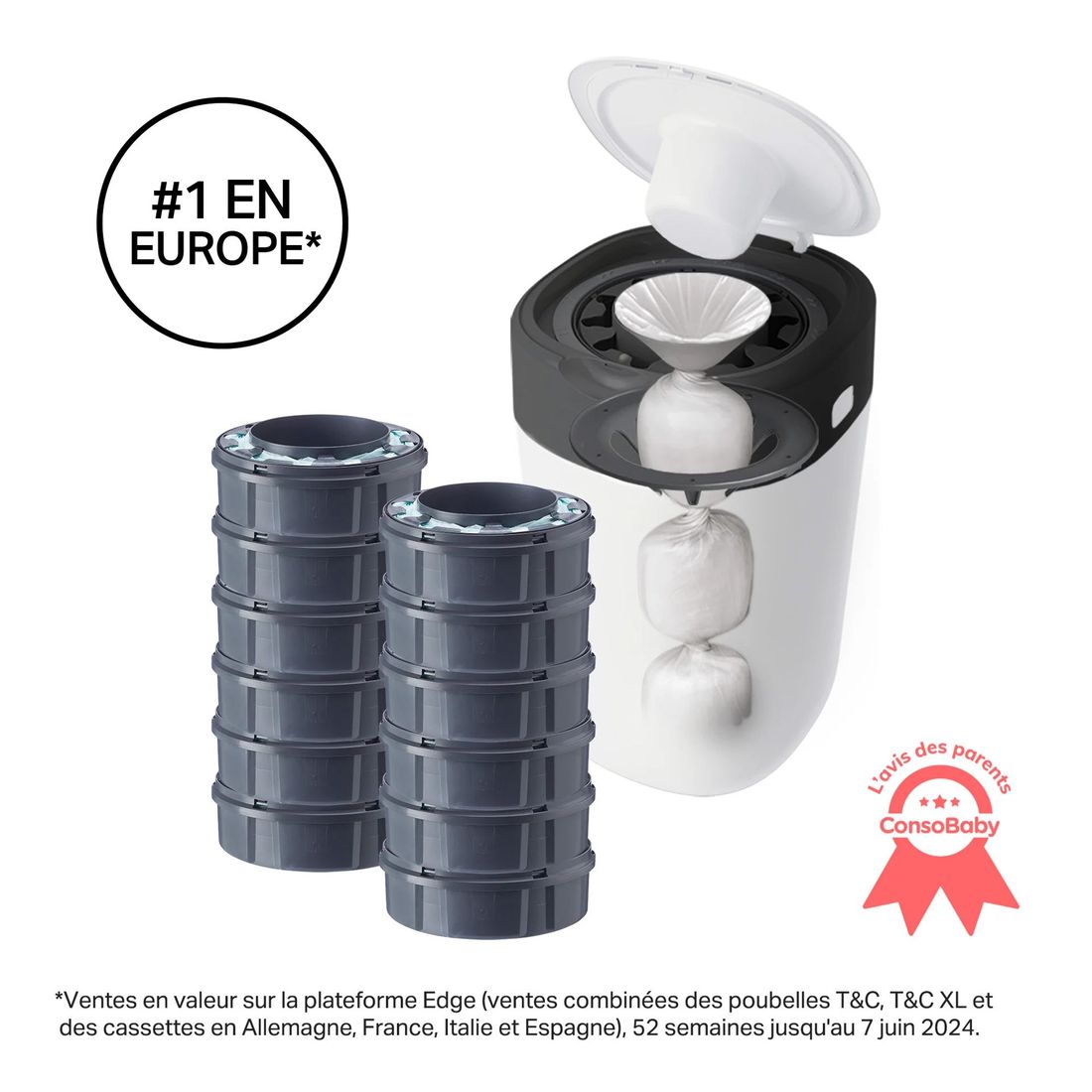 Poubelle à Couches Avancée Twist & Click Starter-pack, Lot de 12 Recharges (Tommee Tippee) - Image 1
