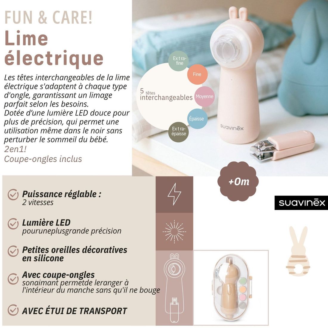 Set lime électrique et coupe-ongles (5 têtes interchangeables et boîte de transport) (Suavinex) - Image 9