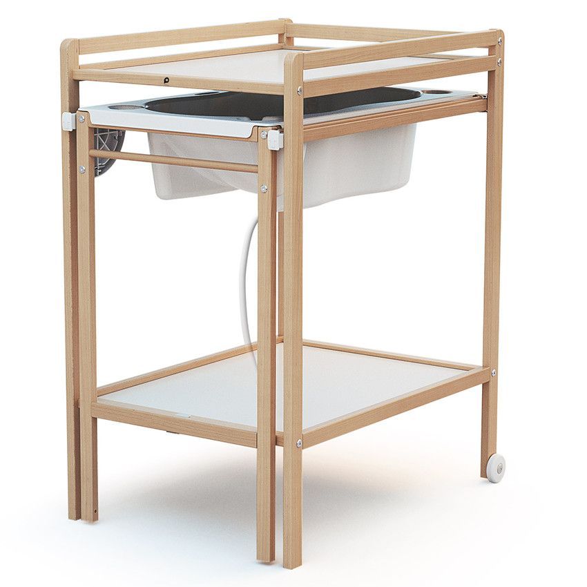 Table à langer coulissante 2 en 1 Tiny avec baignoire intégrée - Beige (Prémaman) - Image 1