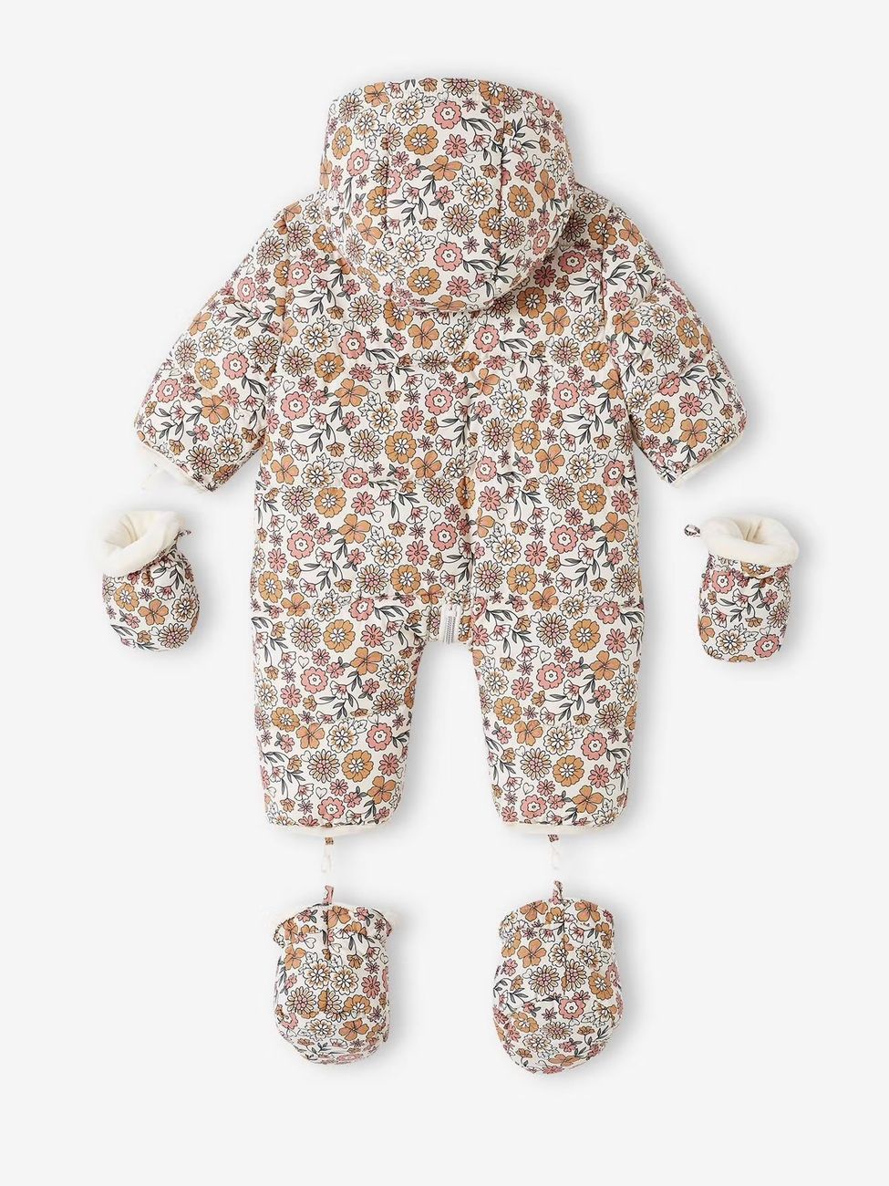 Combipilote bébé fille fleurie doublée polaire beige clair imprime (Vertbaudet) - Image 1