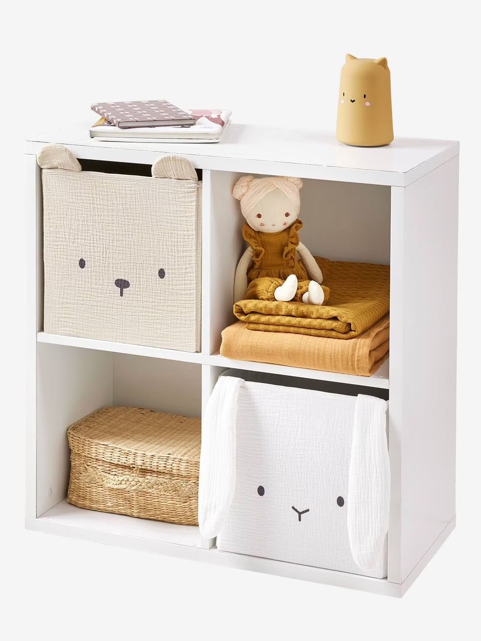 Lot de 2 bacs de rangement animaux gaze de coton lot blanc (Vertbaudet) - Image 1