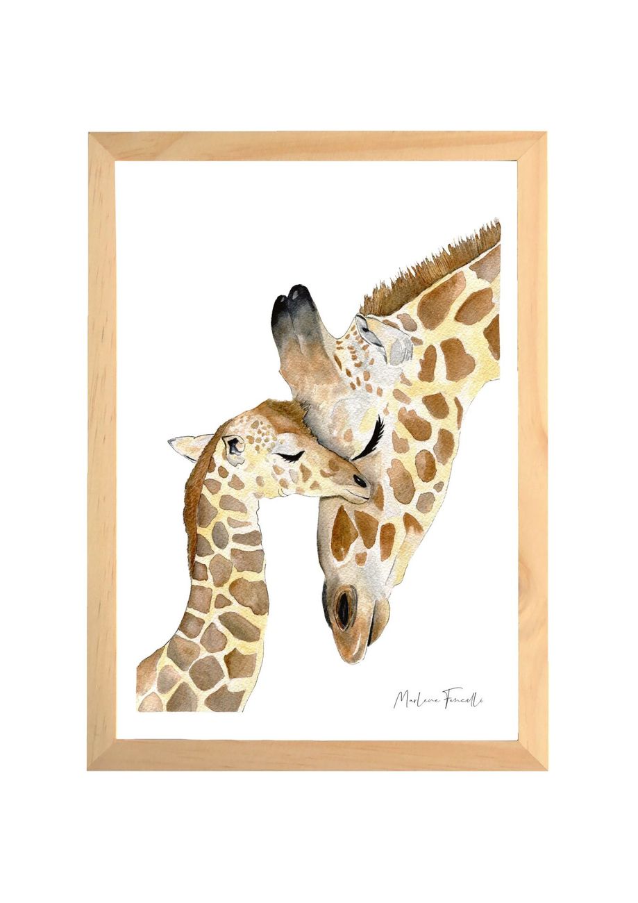 Affiche famille girafe aquarelle pour chambre bébé et enfant (Les Aquarelles de Marlène) - Image 1