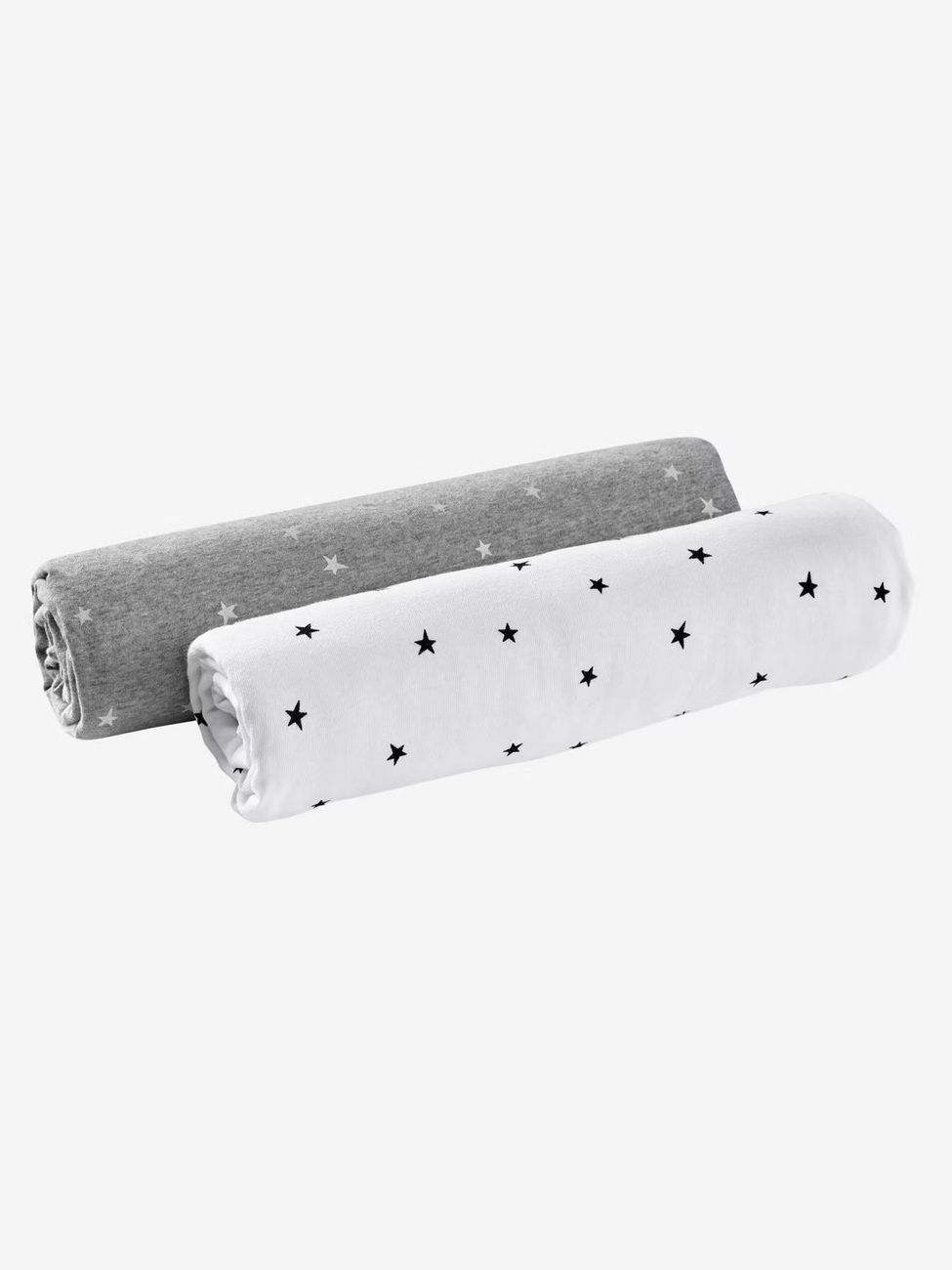 Lot de 2 draps-housses bébé en jersey extensible imprimé étoiles gris chiné/blanc (Vertbaudet) - Image 1